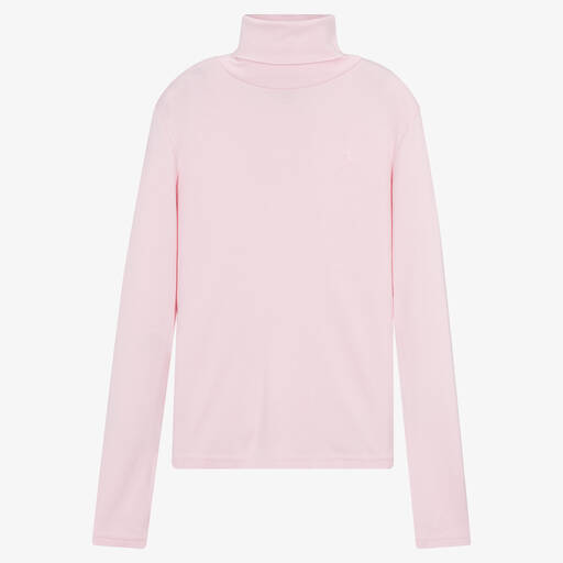 Ralph Lauren-Teen Girls Pink Cotton Roll Neck Sweater | Childrensalon