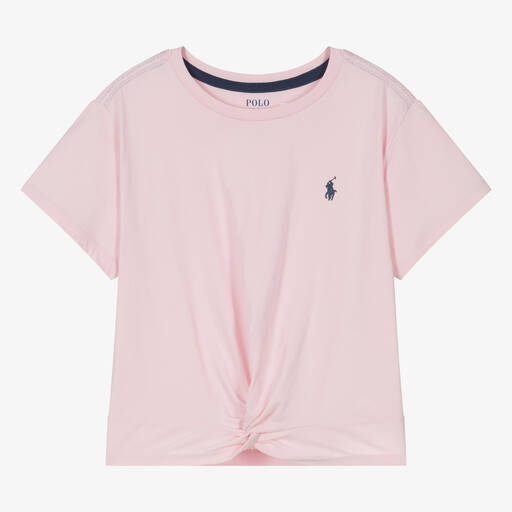 Ralph Lauren-Teen Girls Pink Cotton Twist Front T-Shirt | Childrensalon