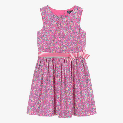 Ralph Lauren-Teen Girls Pink Floral Cotton Dress | Childrensalon