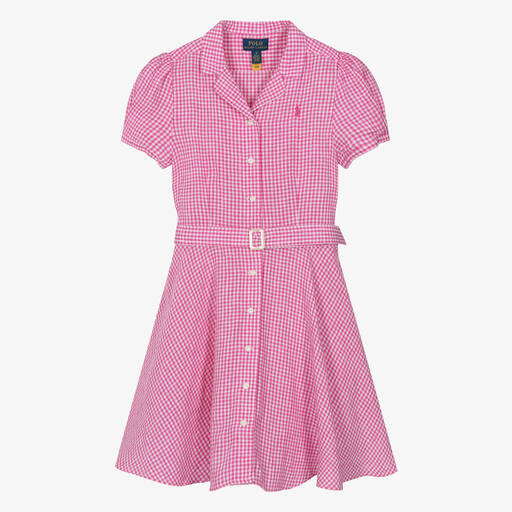 Ralph Lauren-Teen Girls Pink Gingham Linen Dress | Childrensalon