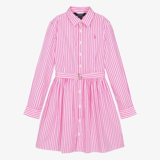 Ralph Lauren-Teen Girls Pink Striped Shirt Dress | Childrensalon