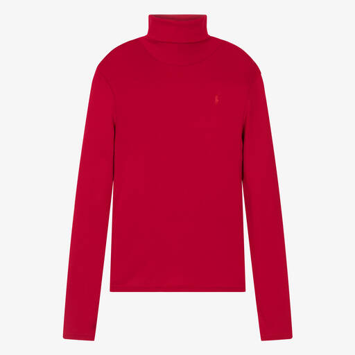Ralph Lauren-Teen Girls Red Cotton Roll Neck Sweater | Childrensalon