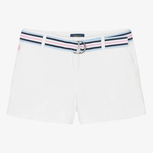 Ralph Lauren-Teen Girls White Cotton Chino Shorts | Childrensalon
