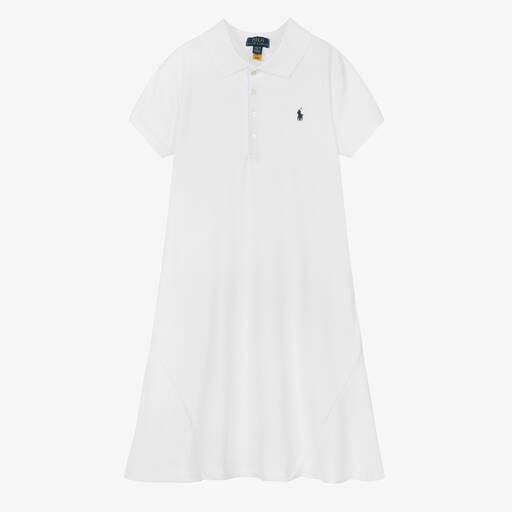 Ralph Lauren-Teen Girls White Cotton Polo Dress | Childrensalon