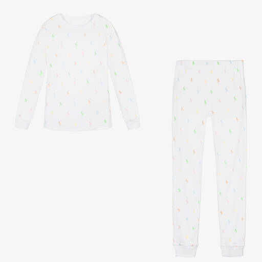 Ralph Lauren-Белая хлопковая пижама с пони | Childrensalon