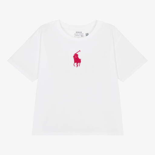 Ralph Lauren-Teen Girls White Cotton T-Shirt | Childrensalon