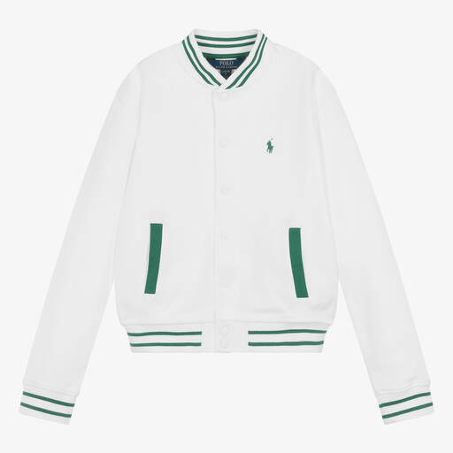 Ralph Lauren-Teen Girls White Cotton Varsity Jacket | Childrensalon