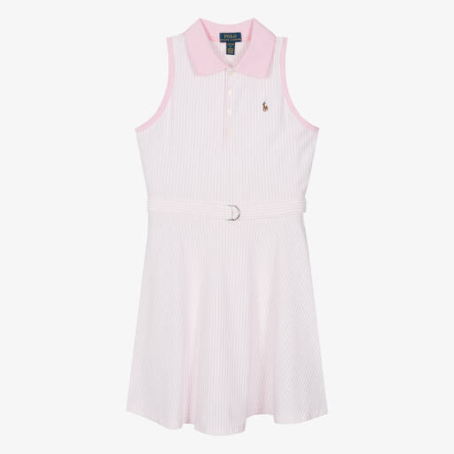 Ralph Lauren-Teen Girls White & Pink Stripe Cotton Dress | Childrensalon