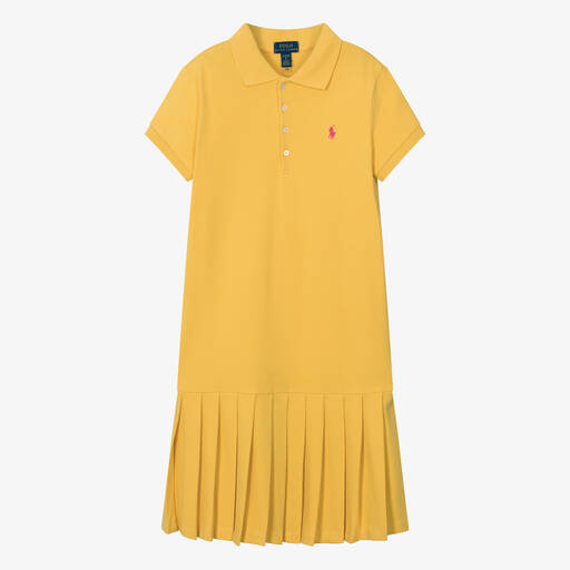 Ralph Lauren-فستان بولو قطن بيكيه لون أصفر للمراهقات | Childrensalon