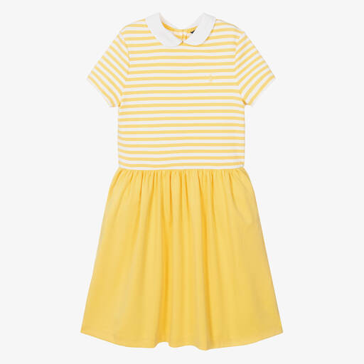 Ralph Lauren-فستان مزيج قطن مقلم لون أصفر للمراهقات | Childrensalon