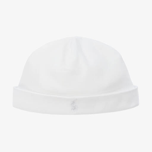 Ralph Lauren-White Cotton Baby Hat  | Childrensalon