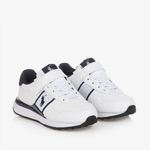 Ralph Lauren-حذاء رياضي بشريط لاصق جلد صناعي لون أبيض | Childrensalon