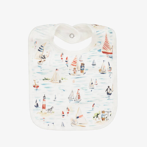 Ralph Lauren-White Nautical Print Cotton Baby Bib | Childrensalon