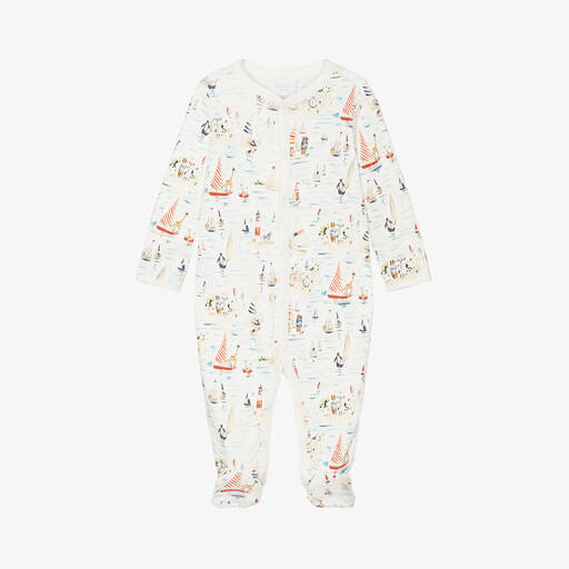 Ralph Lauren-White Nautical Print Cotton Babygrow | Childrensalon