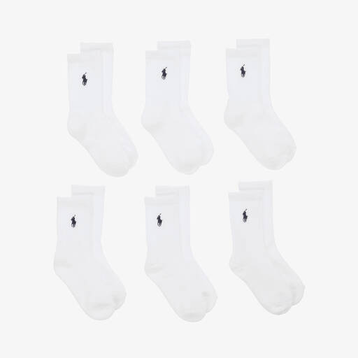 Ralph Lauren-White Ribbed Ankle Socks (6 Pack) | Childrensalon