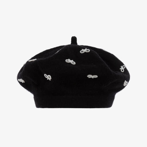 RaspberryPlum-Girls Black Pearl Bow Wool Beret | Childrensalon