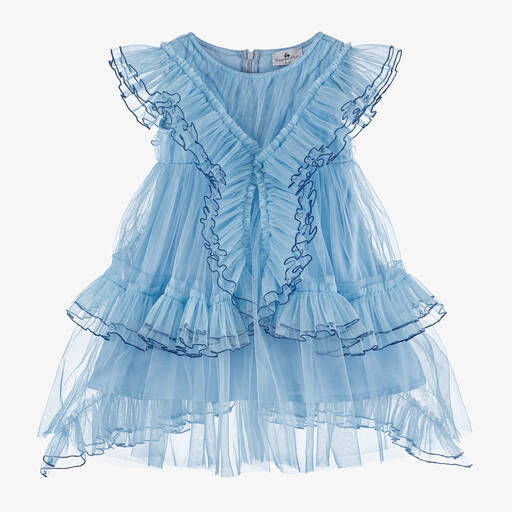 RaspberryPlum-فستان تول لون أزرق مزين بكشكش | Childrensalon