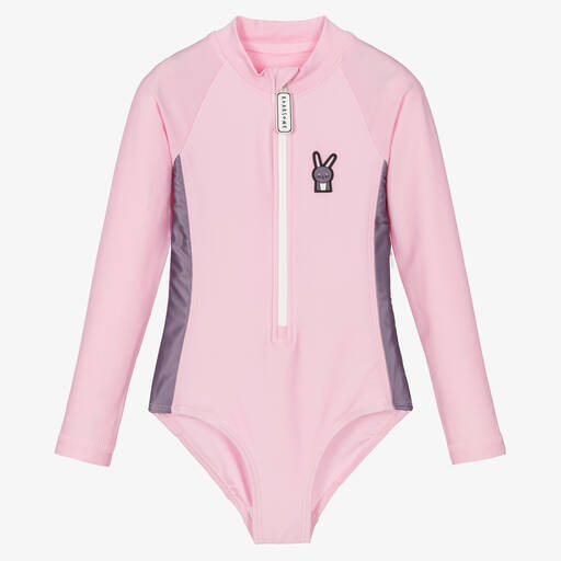 Roarsome-Pink Hop The Bunny Long-Sleeved Swimsuit (UPF50+) | Childrensalon