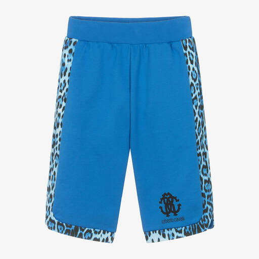 Roberto Cavalli-Boys Blue Cotton Jaguar Monogram Shorts | Childrensalon