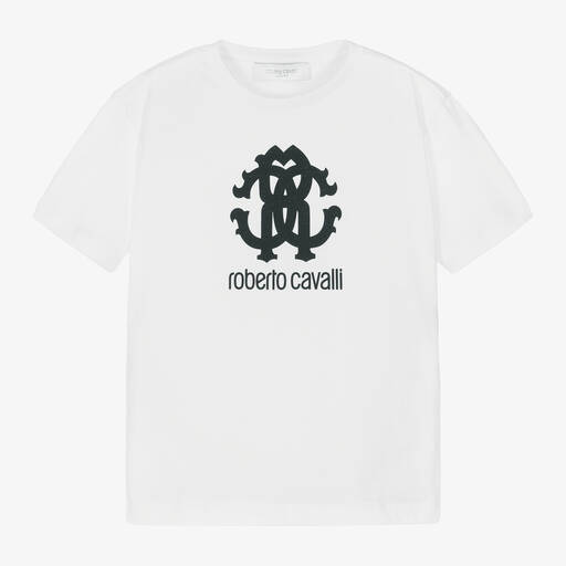 Roberto Cavalli-Boys White RC Monogram Cotton T-Shirt | Childrensalon