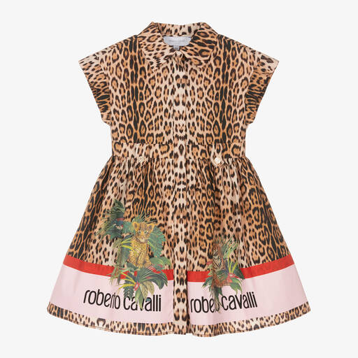 Roberto Cavalli-Girls Beige Leopard Print Shirt Dress | Childrensalon