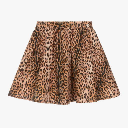 Roberto Cavalli-Girls Beige Leopard Print Skirt | Childrensalon