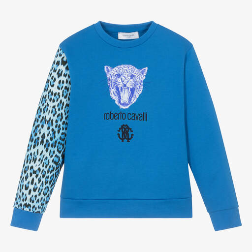 Roberto Cavalli-Teen Boys Blue Tiger Monogram Sweatshirt | Childrensalon