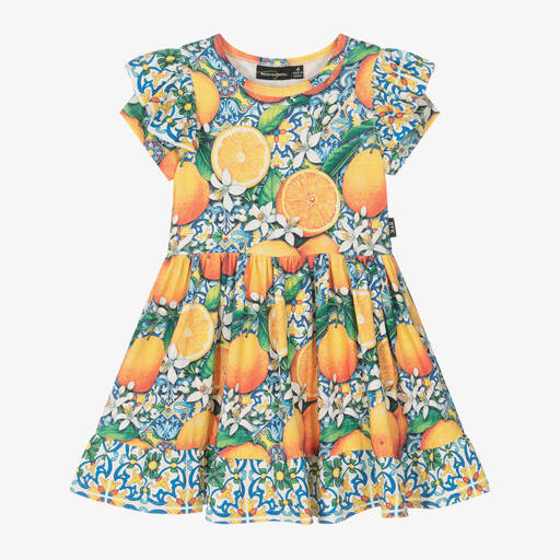 Rock Your Baby-Girls Blue Cotton Catania Oranges Dress | Childrensalon