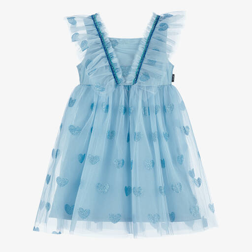 Rock Your Baby-Girls Blue Glittery Heart Tulle Dress | Childrensalon