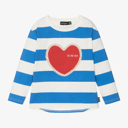 Rock Your Baby-Girls Blue & Ivory Striped Cotton Heart Top | Childrensalon