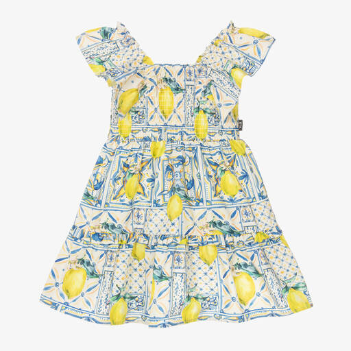 Rock Your Baby-Girls Ivory & Blue Lemon Cotton Dress | Childrensalon