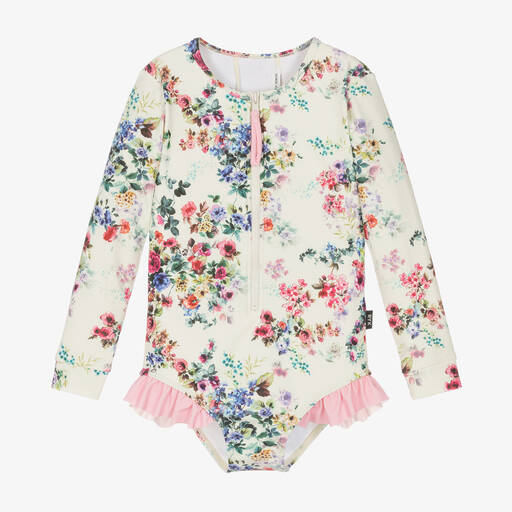 Rock Your Baby-Girls Ivory Floral Swimsuit (UPF50+) | Childrensalon