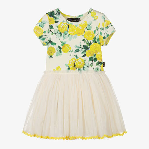 Rock Your Baby-Girls Yellow Cotton & Tulle Rose Dress | Childrensalon