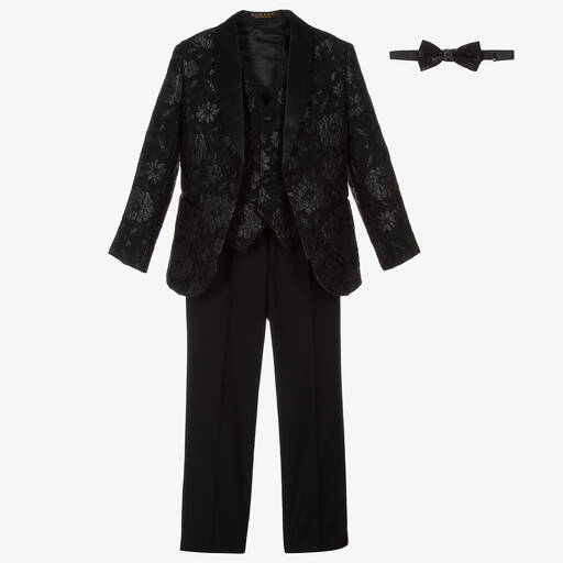 Romano-Boys Black Floral Jacquard Suit | Childrensalon