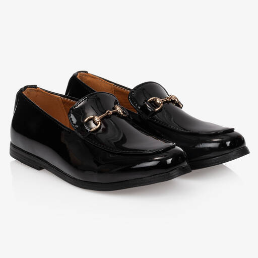 Romano-حذاء لوفر جلد صناعي لون أسود لامع للأولاد | Childrensalon