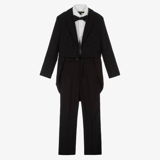 Romano-بدلة توكسيدو مزيج قطن تويل لون أسود للأولاد | Childrensalon