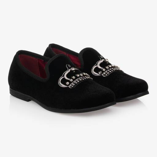 Romano-Boys Black Velvet Crown Shoes | Childrensalon