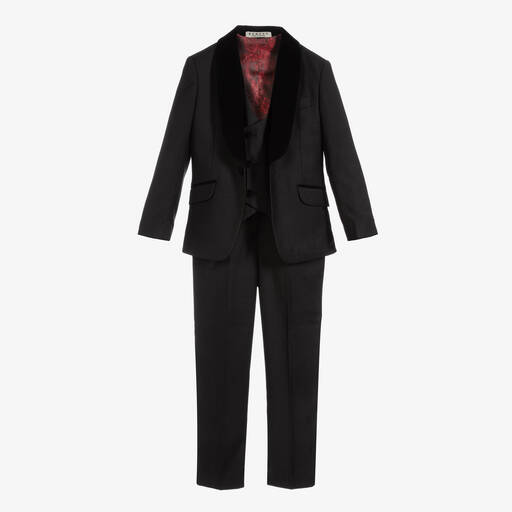 Romano-Boys Black Velvet Trim Suit | Childrensalon