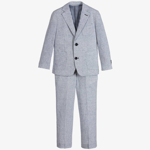 Romano-Boys Blue Linen & Cotton Suit | Childrensalon