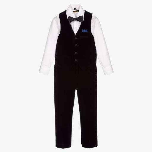 Romano-Boys Blue Velvet Waistcoat Suit  | Childrensalon