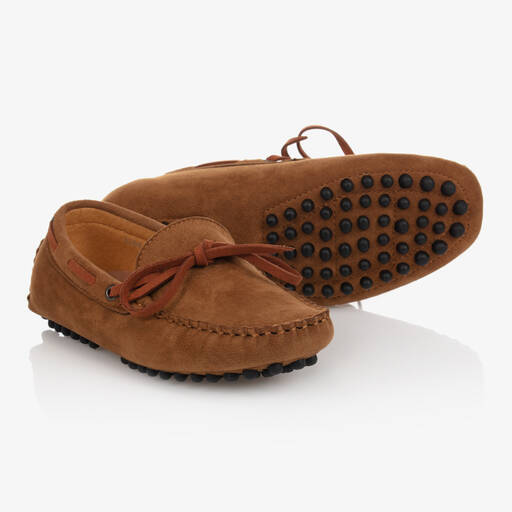 Romano-حذاء موكاسين جلد شامواه صناعي لون بني للأولاد | Childrensalon