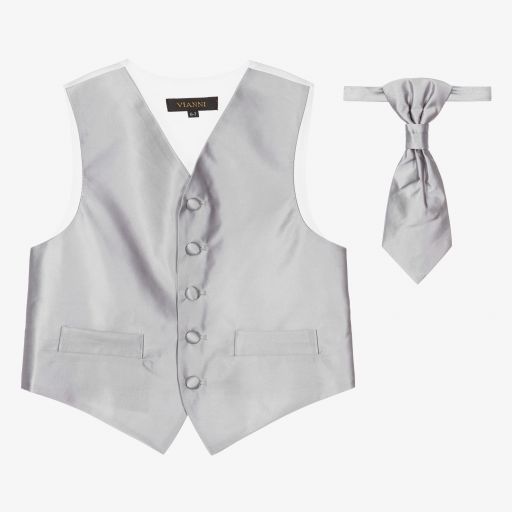 Romano Vianni-Boys Silver Grey Waistcoat & Adjustable Tie Set | Childrensalon