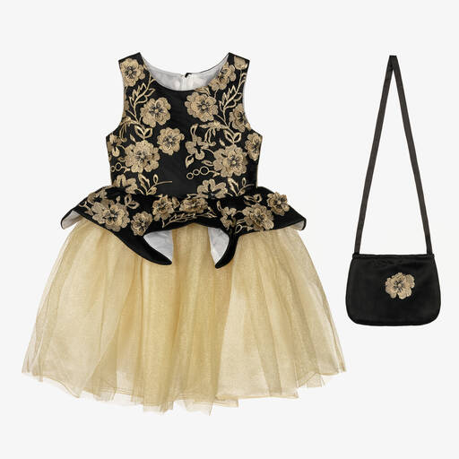 Romano-Girls Black & Gold Organza Dress Set | Childrensalon
