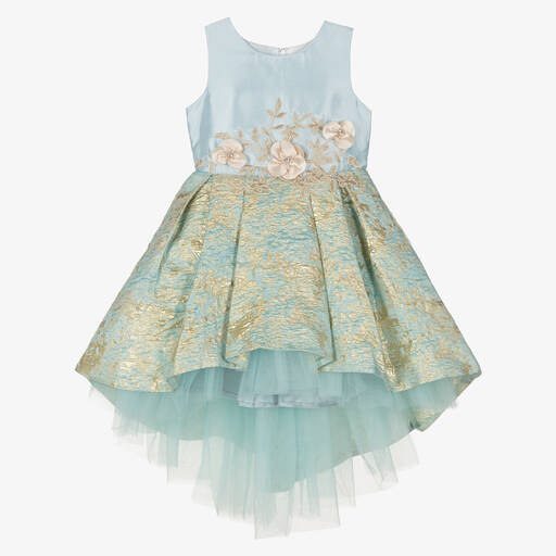 Romano-Girls Blue & Gold Brocade Dress  | Childrensalon