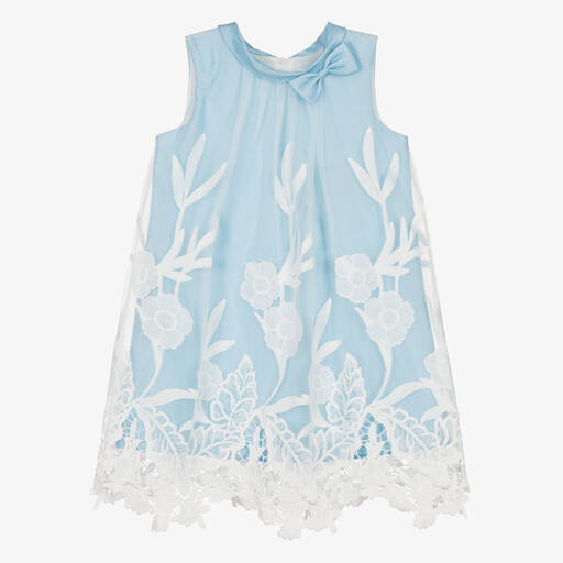 Romano-Голубое платье с белым кружевом для девочек | Childrensalon