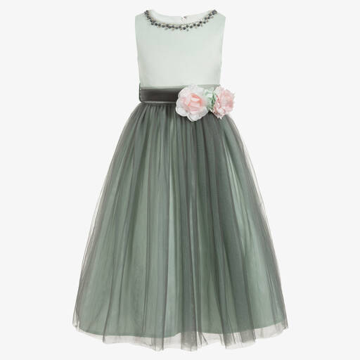 Romano-Girls Green Satin & Tulle Dress  | Childrensalon