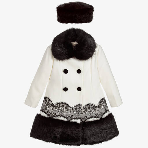 Romano Princess-Girls Ivory Coat & Faux Fur Hat Set | Childrensalon