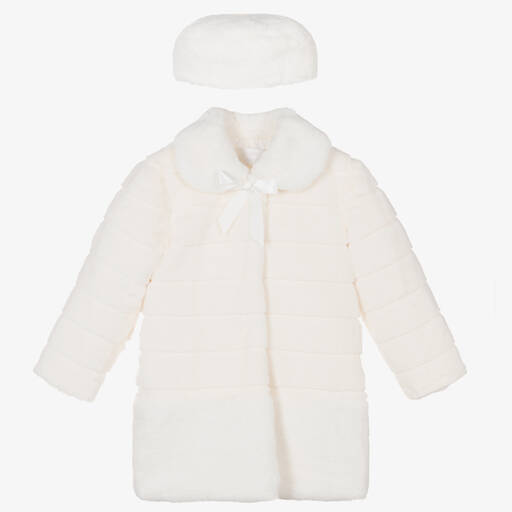Romano Princess-Girls Ivory Faux Fur Coat & Hat Set | Childrensalon