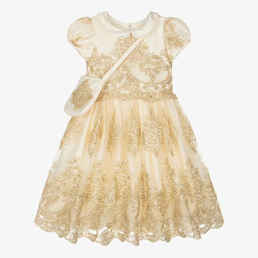 Romano-Кремово-золотистое платье с сумочкой   | Childrensalon