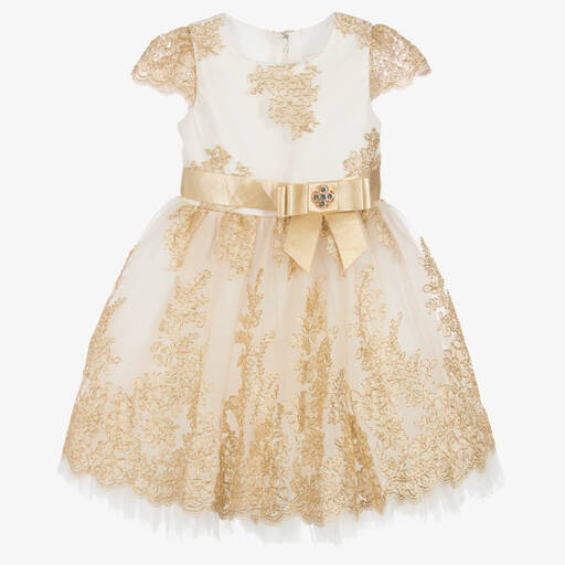 Romano-Кремово-золотистое кружевное платье с сумочкой  | Childrensalon